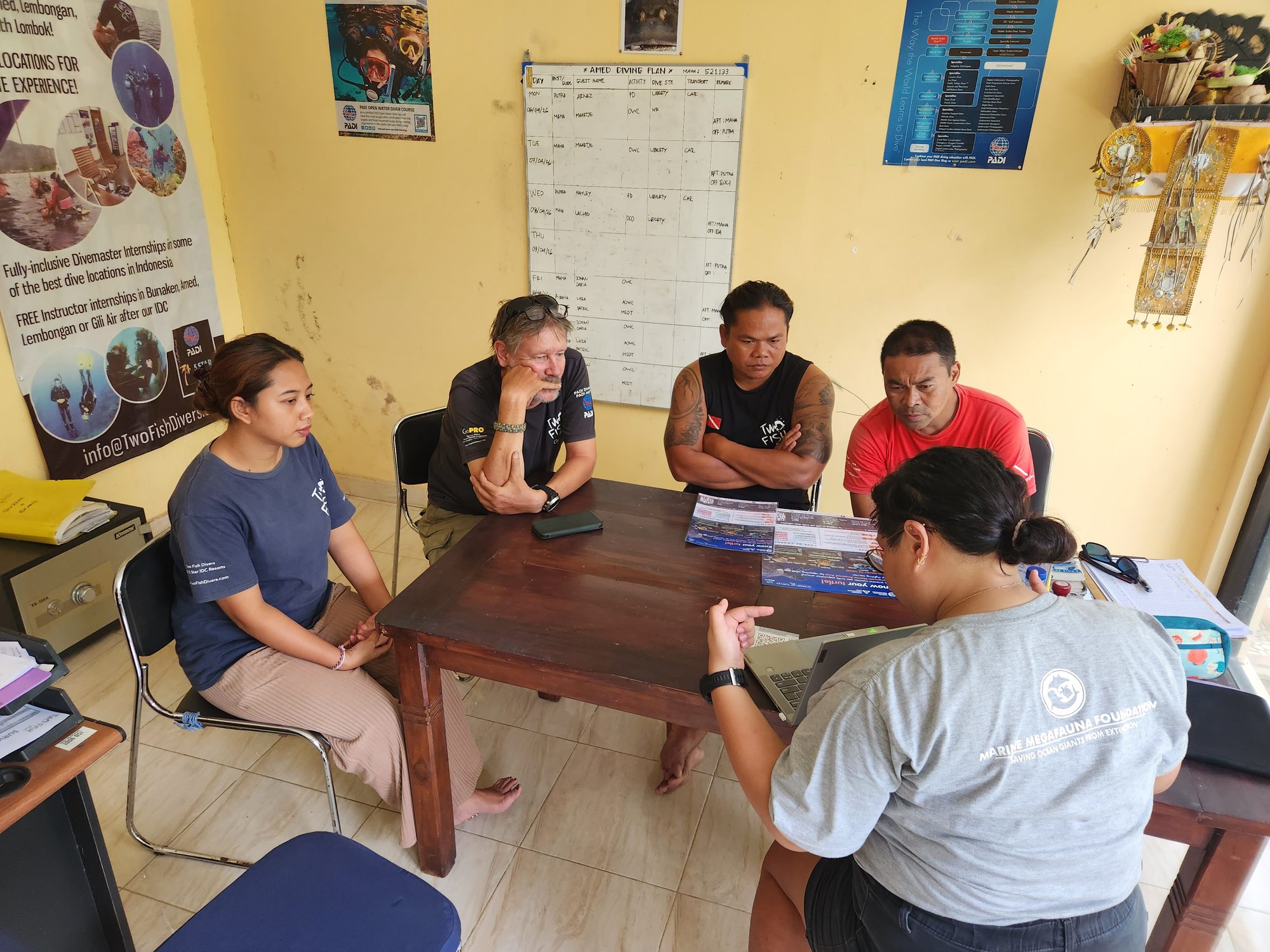 MMF staff run a turtle photo-identification workshop with dive center staff in Karangasem, East Bali