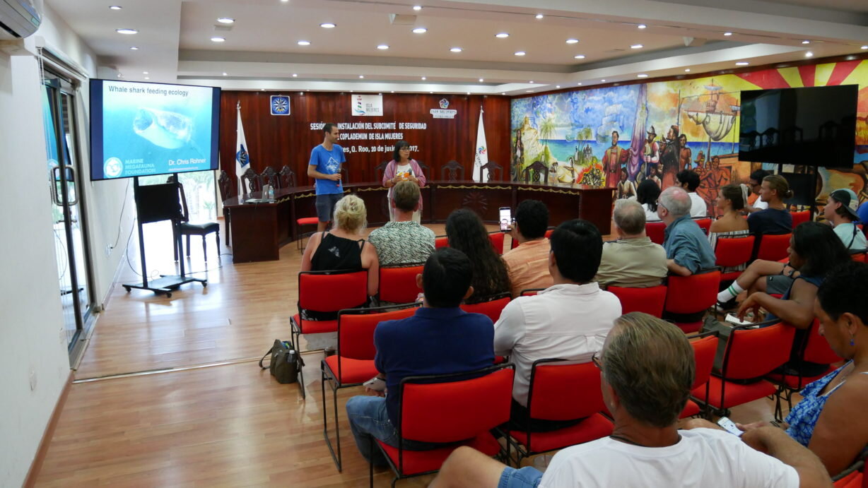 Chris giving a presentation at the local Whale Shark Festival. @Ralph Pannell