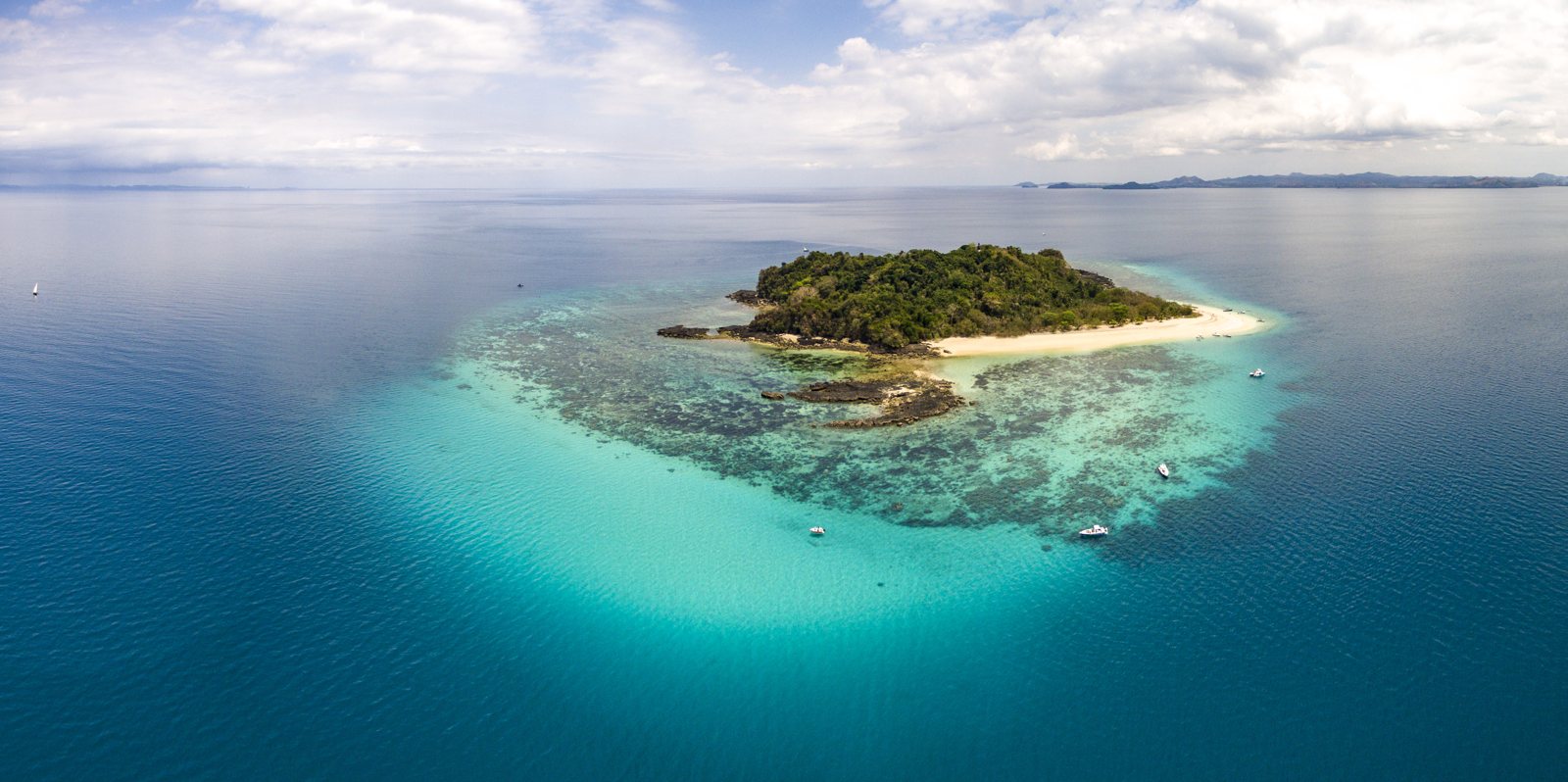 An island and its fringing reef in northwest Madagascar, from the air