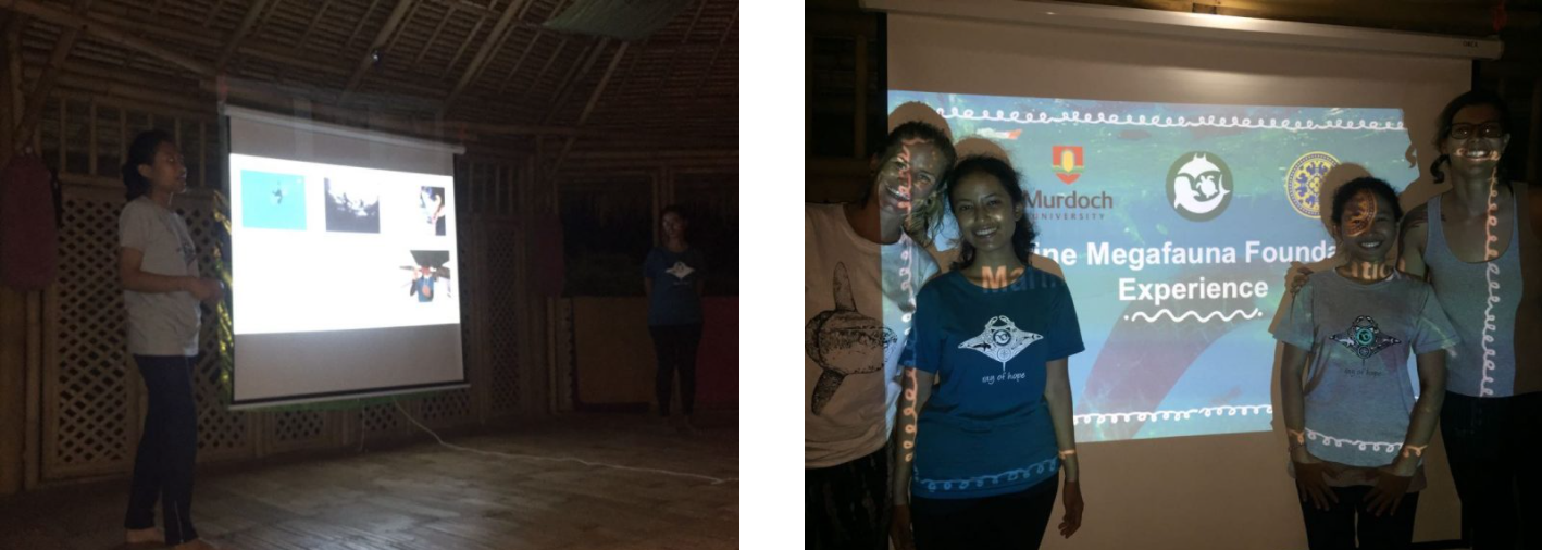 Presenting to the community of Jungutbatu about our research