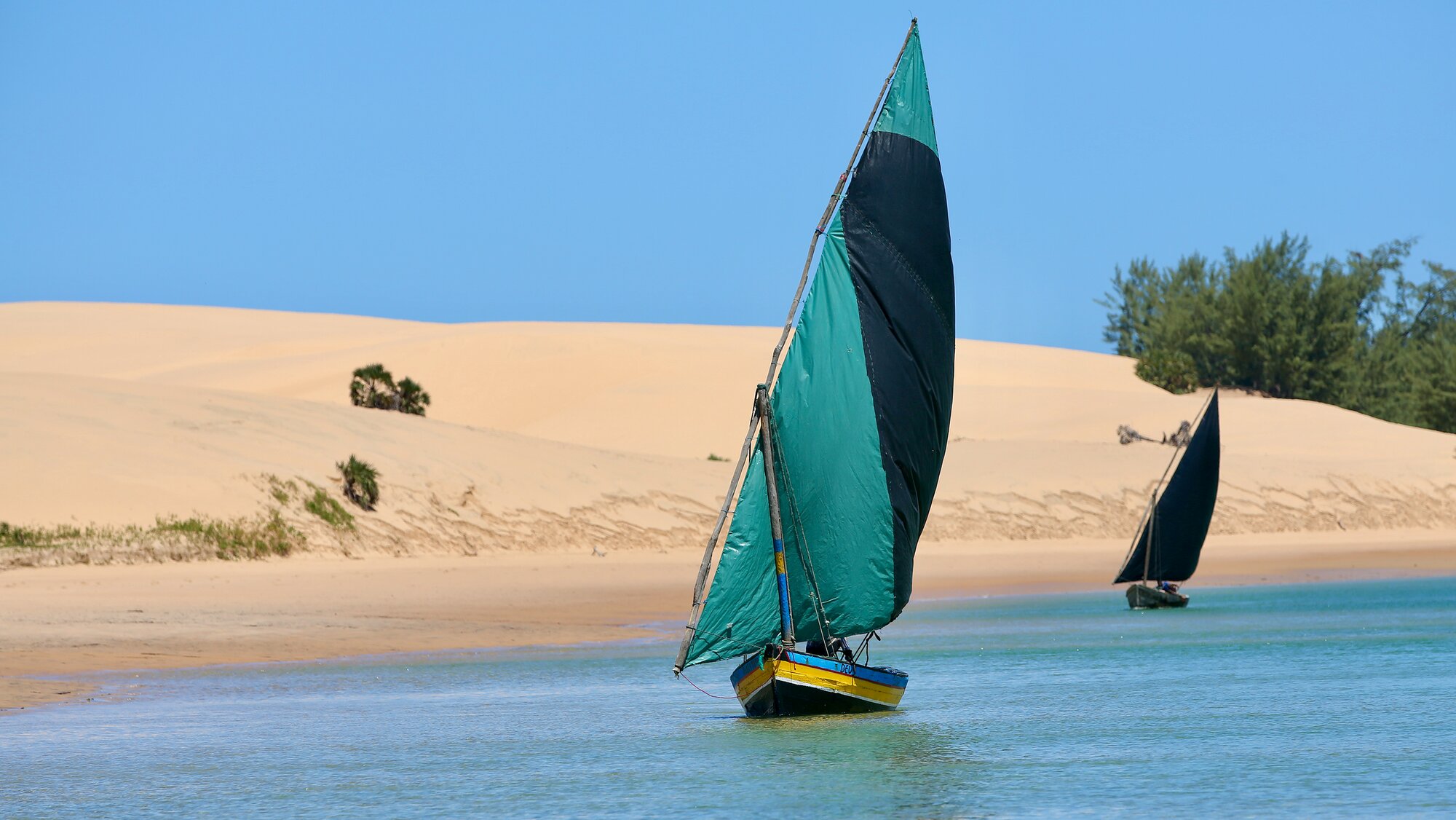 Traditional sailing dhows off Bazaruto, Mozambique